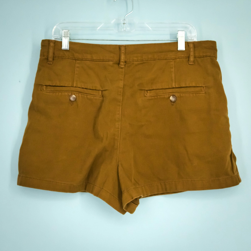 Free People Size 10 Billie Chino Brown Pleated Button High Waist Cotton Shorts - Picture 3 of 8